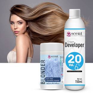 ScentCosmetics Blonder Bleaching Powder (60G) with Cream Developer (150Ml) (6%, 20 Vol) , Blue