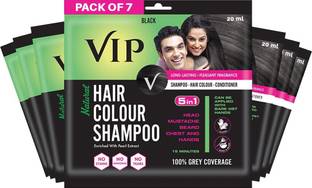 VIP Hair Colour Shampoo 20 ml (pack of 7) for Men and Women, Instant Hair Colour , Black