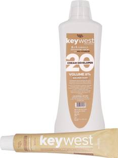 Keywest Professional Hair Color Developer 20 Volume 1000ml + Hair Color Tube No. 4, 80gm , Brown