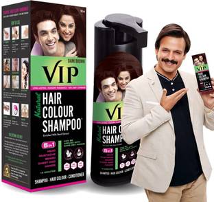VIP Dark Brown Hair Colour Shampoo,180ml|Long lasting Hair color|100% Grey Coverage , Dark Brown