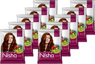 Nisha Natural Henna Based Hair Color Powder (Pack of 10) (Brown)