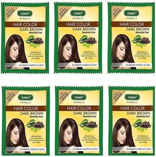 Sunny Herbals Dark Brown Hair Color With Arnica & Jaborandi (Pack of 6) 20gm X 6 , Dark Brwon