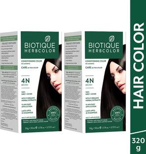 BIOTIQUE Herbcolor Conditioning | 100% Grey Coverage in 15 Minutes | 4N Hair Colour , Brown