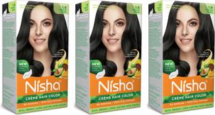 निशा cream permanent hair color superior quality no ammonia cream formula permanent Fashion Highlights and rich bright long-lasting colour Natural Black (pack of 3) हेयर कलर