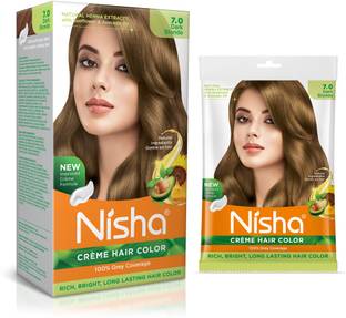 Nisha Cream Hair Color Rich Bright Long Lasting Hair Colouring For Ultra Soft Deep Shine Grey Coverage Conditioning With Natural Herbs , Dark Blonde