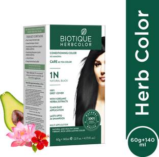 BIOTIQUE Herbcolor Natural Conditioning | 100% Grey Coverage-1N Natural Black Hair Colour , Natural Black