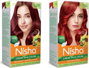 Nisha Pack 3.16 Burgundy + Flame Red (60gm + 90ml + 18ml Conditioner) , 3.16 Burgundy + Flame Red