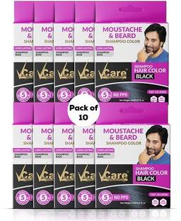 Vcare Moustache and Beard color shampoo for Men Black, Natural Hair Color (Pack Of 10) , Black
