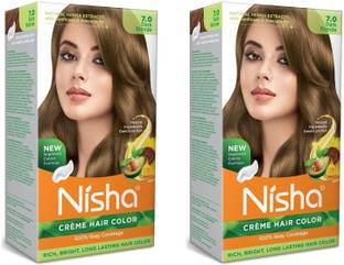 Nisha Cream Hair Color Rich Bright Long Lasting Hair Colouring For Ultra Soft Deep Shine 100% Grey Coverage Dark Blonde (Pack of 2) , Dark Blonde