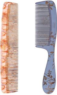LILY Printed Long Handle Fine Tooth Comb with Dressing Combs Set of 2