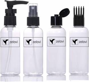 zelovi 4-Pieces 100ml Empty Spray/Pump Bottles with Flip Top Lids and Applicator Bottle