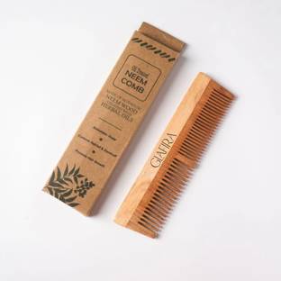 GLAFIRA Handmade Neem Comb | Hairfall, Dandruff & Frizz Control | Dual Tooth Design