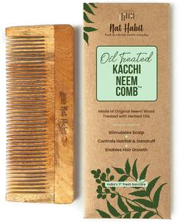 Nat Habit Kacchi Neem Wooden Shampoo Comb For Detangling - Soaked In 17 Herbs & Oils -(L)