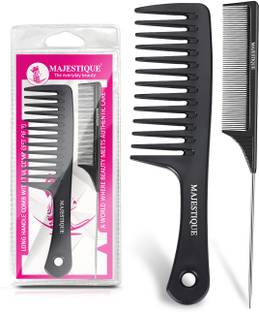 MAJESTIQUE Long Handle Comb With Tail Comb Set, Detangling Parting Comb for All Hair - 2Pcs