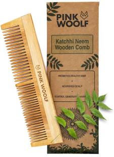 Pink Wolf Pink Woolf Handmade Neem Wood Comb | Women & Men | Natural & Eco-Friendly | Anti-Bacterial Hair Styling Comb with Fine & Wide Teeth Comb | With Handle | Made in India