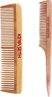 KEYA SETH AROMATHERAPY Handmade Neem Wooden Comb for Women Detangling,Hair Growth,Dual&Wide Tooth Combo