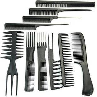 NKB Women's & Girl's Multipurpose Black 10 Pcs Hair Cutting & Styling Combs Kit