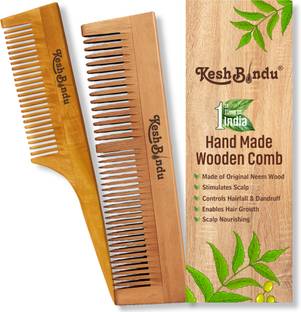 KeshBindu Neem Wood Combs 100% Handmade, Anti- Dandruff C3 & C4 Comb