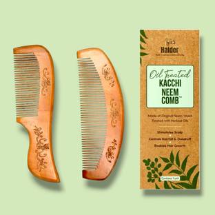 HALDER Handmade Kacchi Neem Wooden Anti-Hairfall Comb | Pcs of 2