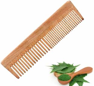 Leyden Organic Dual Teeth Wooden Neem Comb For Hair Growth, Healthy Scalp Anti-Dandruff