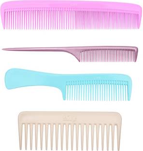 LILY Fine Tooth Rat Tail Wide Teeth Long Handle Dressing Combs Set of 4