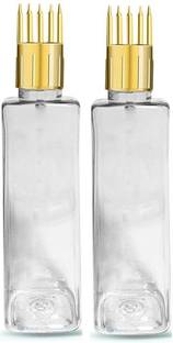 PHARCOS 100ML Transparent Square Bottle + Hair Root Applicator (Gold) + Flip Top Cap + Plug for applying Hair Oil,Shampoos, DIY care and Medicine Directly on Scalp and Hair Roots ( Leak Proof ) Pack of 2