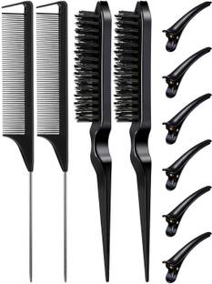 CombZone 4 Pcs Hair Styling Comb Set with 6 Pack Salon Clips