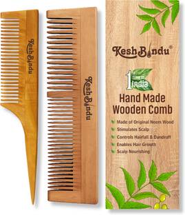 KeshBindu Neem Wood Combs 100% Handmade, Anti- Dandruff C3 & C4 Comb