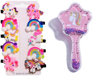 FATFISH Unicorn Star Comb & Unicorn Clips (10 pcs) combo