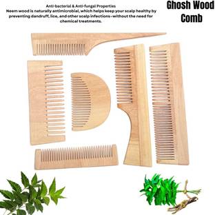 debojit Hand Made Large To Small Original Neem Wood Hair Combs Collection (Pack of 6) |
