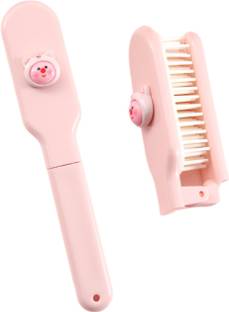 ROCXY Folding Hair Brush with Cute Character Boys & Girls (Pink, Pack of 1)