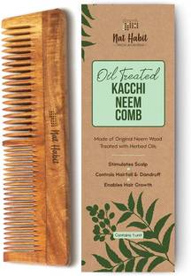 Nat Habit Dual Tooth Neem Wooden Comb for Women & Men | Anti-Frizz & Dandruff Control