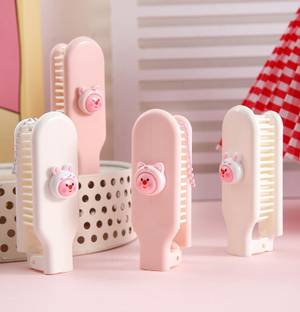 ROCXY Folding Hair Brush with Cute Character Boys & Girls (Pink+White, Pack of 2)