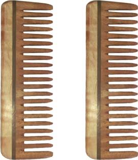 Ginni Marketing Combo of 2 Neem Wood Combs (Medium detangler-6")