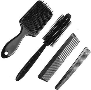 FAIRYFIRST Professional 4Piece Hair Brush and Comb Set Includes Paddle Brush Round Styling