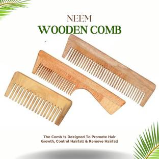 DAUMI Kacchi Neem Organic Wood Combs 100% Handmade, Anti-Dandruff (Pack of 3)