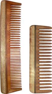 गिन्नी मार्केटिंग Combo of 2 Neem Wood Combs (regular -7.5" and medium detangler-6" )