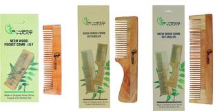 Bamboo Haat 3 Combs- 1 Detangler Comb, 1 Detangler Comb With Handle And 1 Lily Pocket Comb