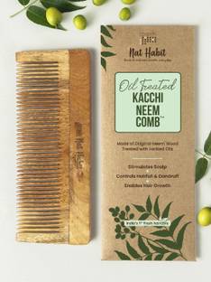 Nat Habit Kacchi Neem Fine Tooth Wooden Comb For Daily Styling Soaked In 17 Herbs & Oils