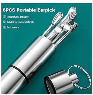 sksaless 6 Pcs Ear Cleansing Tool Set with Keychain Box | Earwax Removal Kit Hair Curler