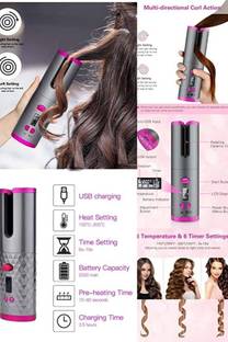 ASHVI CITY USB Rechargeable Automatic Wireless Electric Hair Curler L/R Rotating Hair Curler