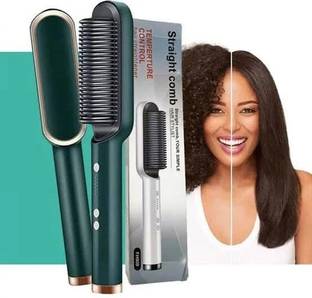 CHG Hair Straightener combo Hair Straightener Brush Hair Curler (Green)_Z24 Hair Curler