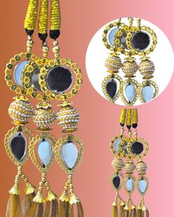 Sunduseva Festive Gold Paranda – Traditional Mirror  Tassel for Party Braids Hair Extension