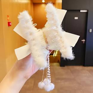 LYTIX New 1PC Korean Faux  Claw Clip Elegant Stain Bow  Holder Vintage Tassel Hair Extension