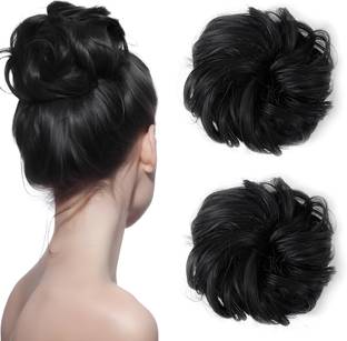 BELLA HARARO Messy Bun Artificial Rubber Bands False Messy (Black) For Women 2Pc artificial Hair Extension