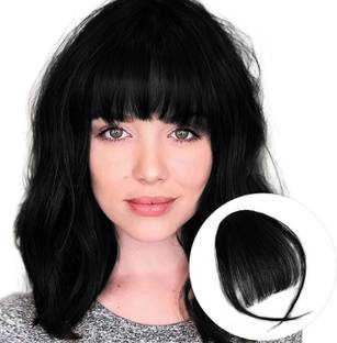 A B S Clip-In Wispy Bangs for Girls and Women Front Synthetic  Fringe (Black) Hair Extension