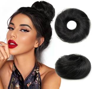 LeModish 100% Human  Bun Extensions donut  Bun Scrunchies Real (Black) Hair Extension