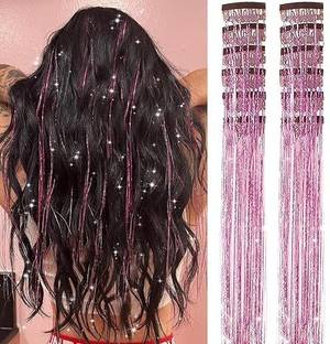 D-DIVINE 2Pcs Clip in  Tinsel, 24 Inch Glitter Tinsel  Extensions (Pink) Hair Extension