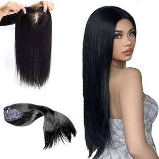 Getvock Real Black Human  Topper Lace Extension for Women and Girls (16 Inc, 4 Clip) Hair Extension