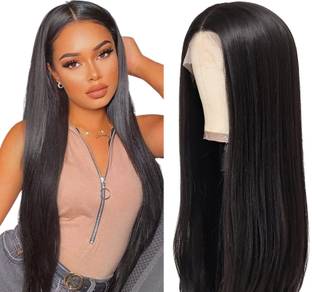 ABNITIO 100% Natural Front lace Wig for Women 28 inch Straight Natural Black Hair Extension